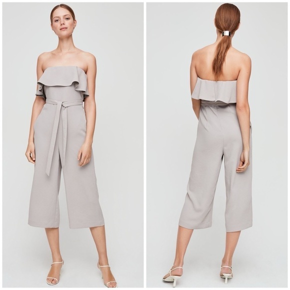 ARITZIA Babaton Strapless Flutter Jumpsuit In Taupe - Picture 1 of 6